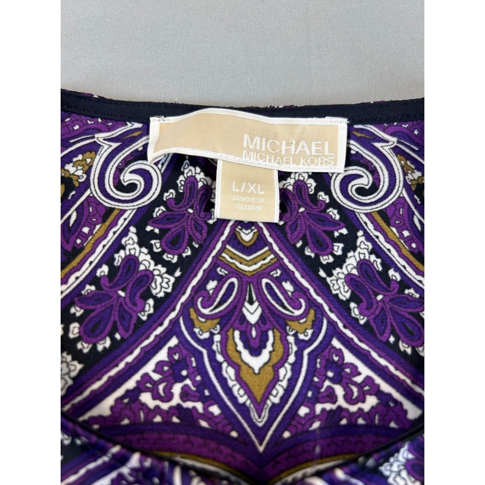 Michael Kors Womens Top XL Purple Paisley Boho Poncho Blouse Flowy Relaxed - Picture 4 of 8
